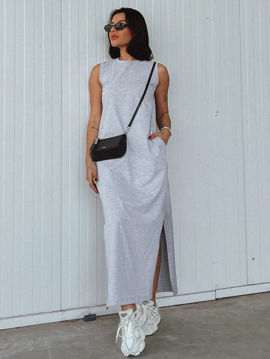 Vestido Blogueira Feminino Algodão Longo Cavado Confort