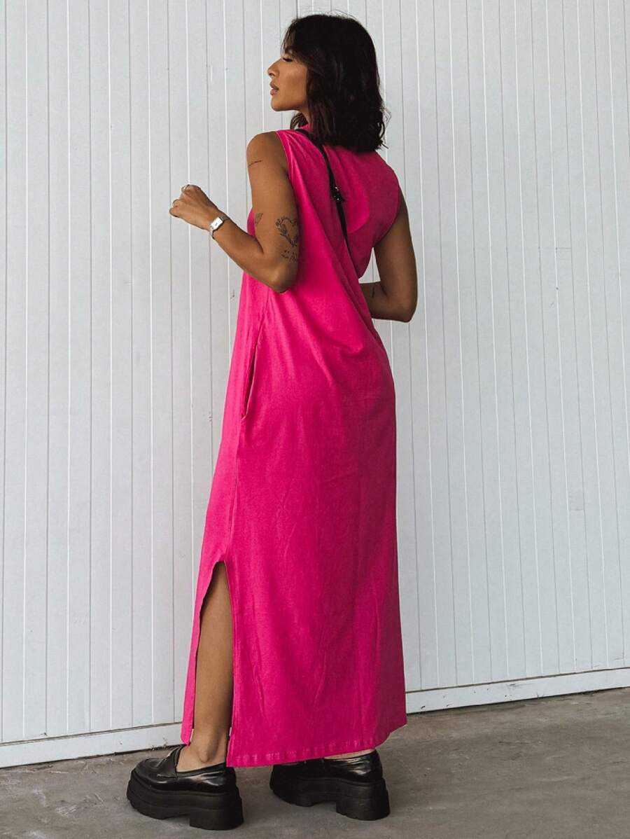 Vestido Blogueira Feminino Algodão Longo Cavado Confort