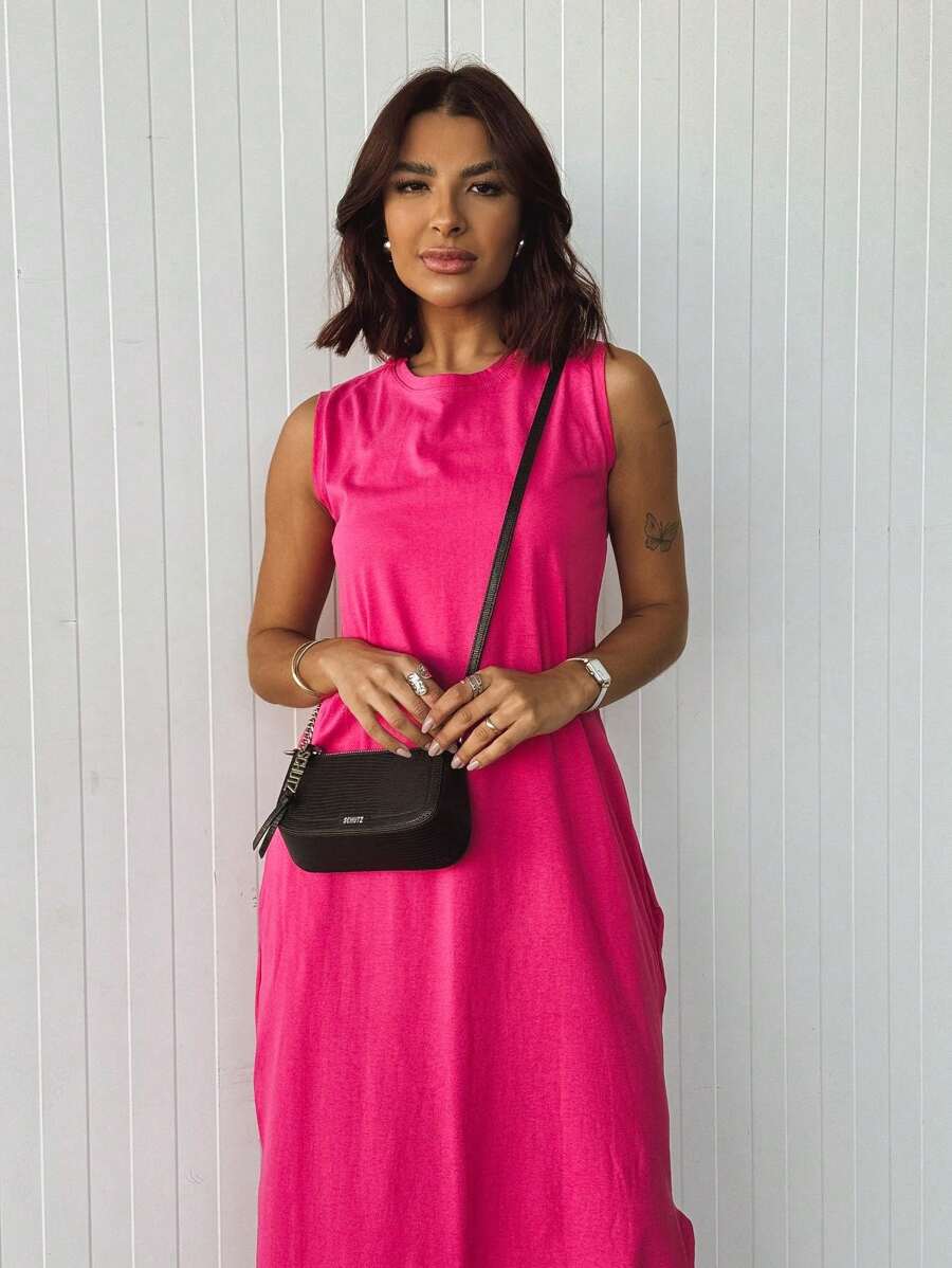 Vestido Blogueira Feminino Algodão Longo Cavado Confort