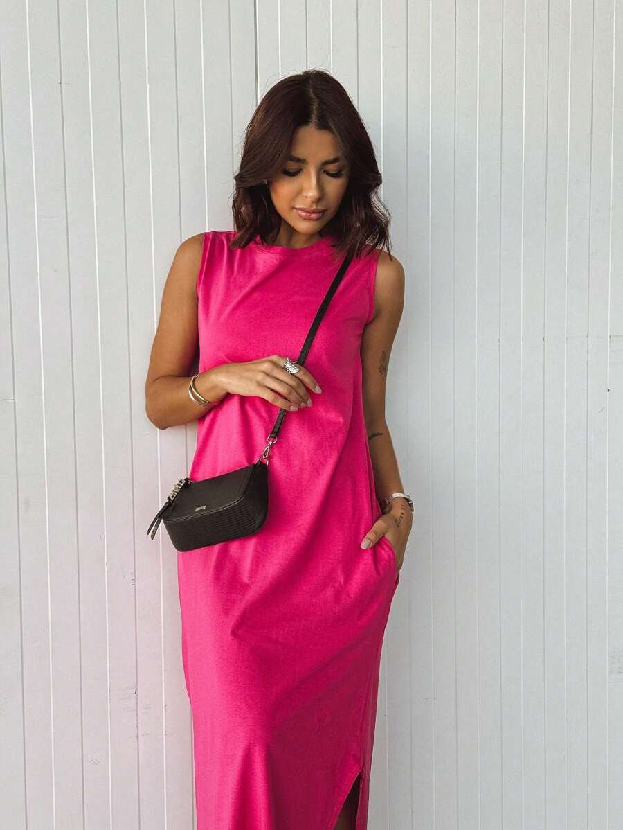 Vestido Blogueira Feminino Algodão Longo Cavado Confort