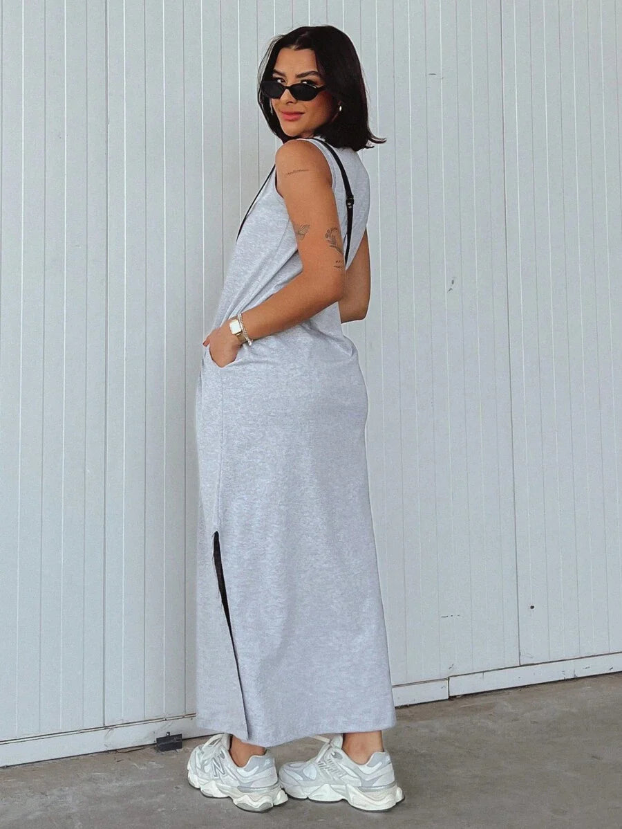 Vestido Blogueira Feminino Algodão Longo Cavado Confort