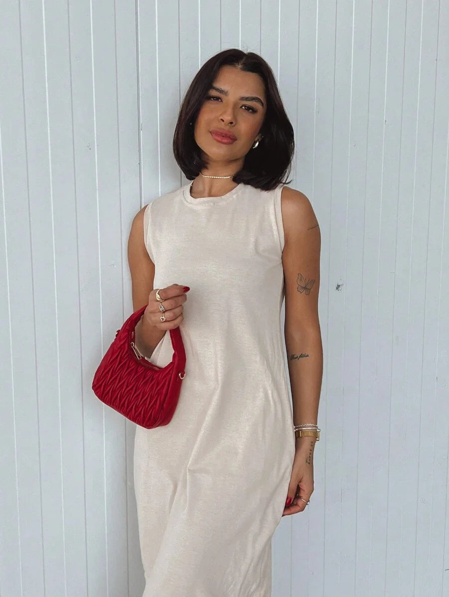 Vestido Blogueira Feminino Algodão Longo Cavado Confort